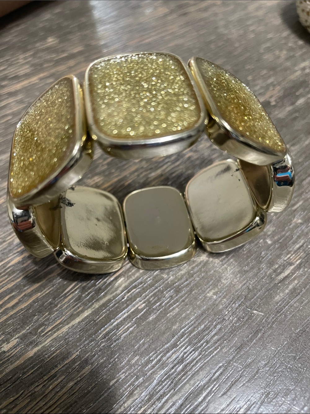 Gold Glitter Rectangle Statement Bracelet